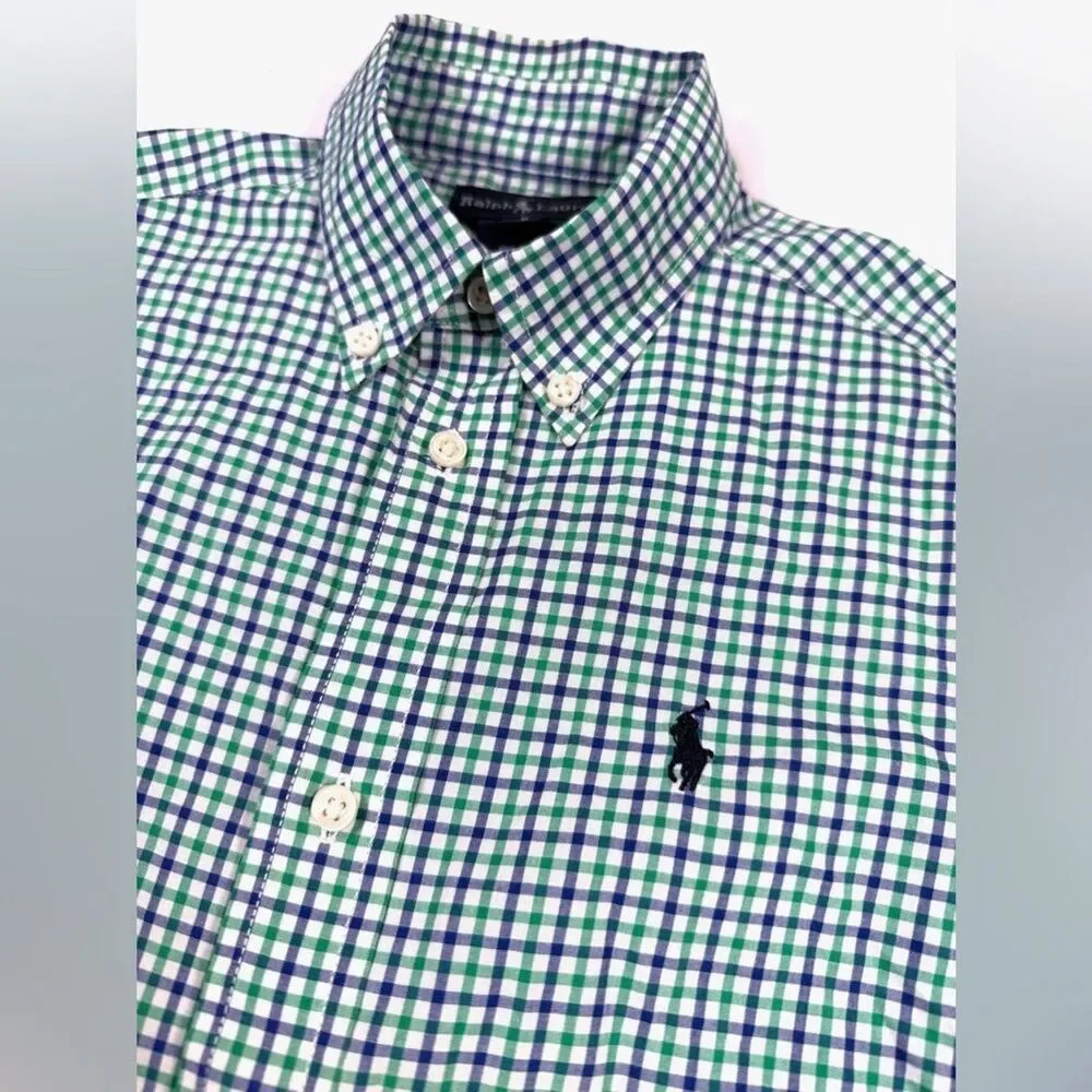 RALPH LAUREN Boys Check Plaid Button Down Shirt 7 Classic Preppy Casual